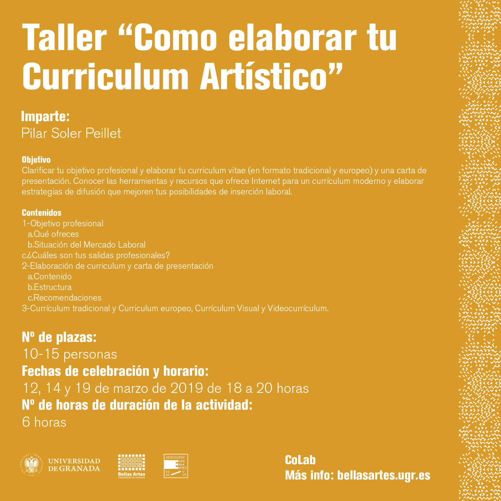 Imagen de portada de Taller “COLAB: Como elaborar tu cv artistico”. Imparte Pilar Soler